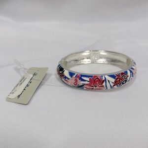 NWT Tommy Bahama | Floral Hinged Bangle Bracelet Metal Silver Blue Pink Red